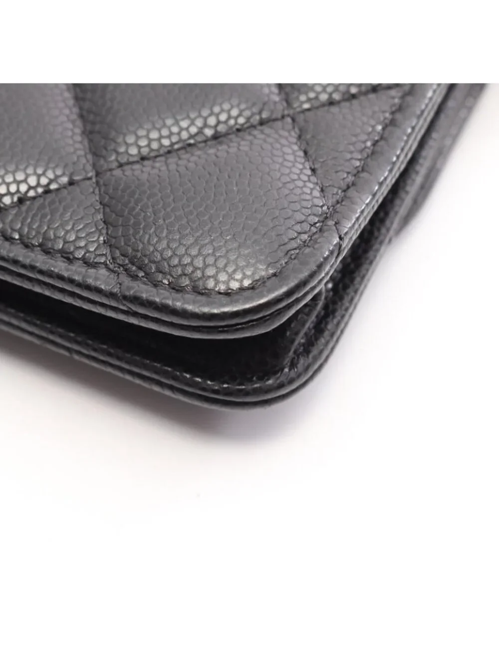 Chanel Shoulder Bag Quilted Card Slot Black Caviar Leather Classic Flap